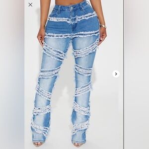 Light Blue Distressed Fringe Jeans for Women